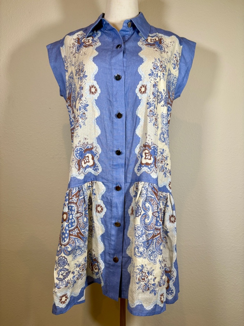 Karina Grimaldi Antoinette 100% Linen Mini Dress Size Small